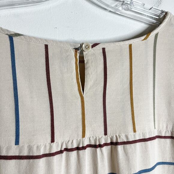 Christopher & Banks Womens Tunic Blouse L Multicolor Stripe Roll Tab Long Sleeve - Picture 8 of 11